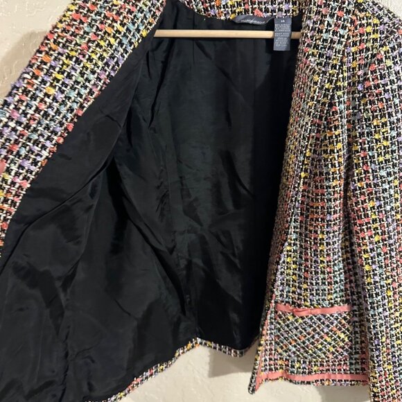 Hillard & Hanson Tweed Bow Accent Plus Size Long Sleeved Pink Piped Pocketed Bla - Picture 9 of 11